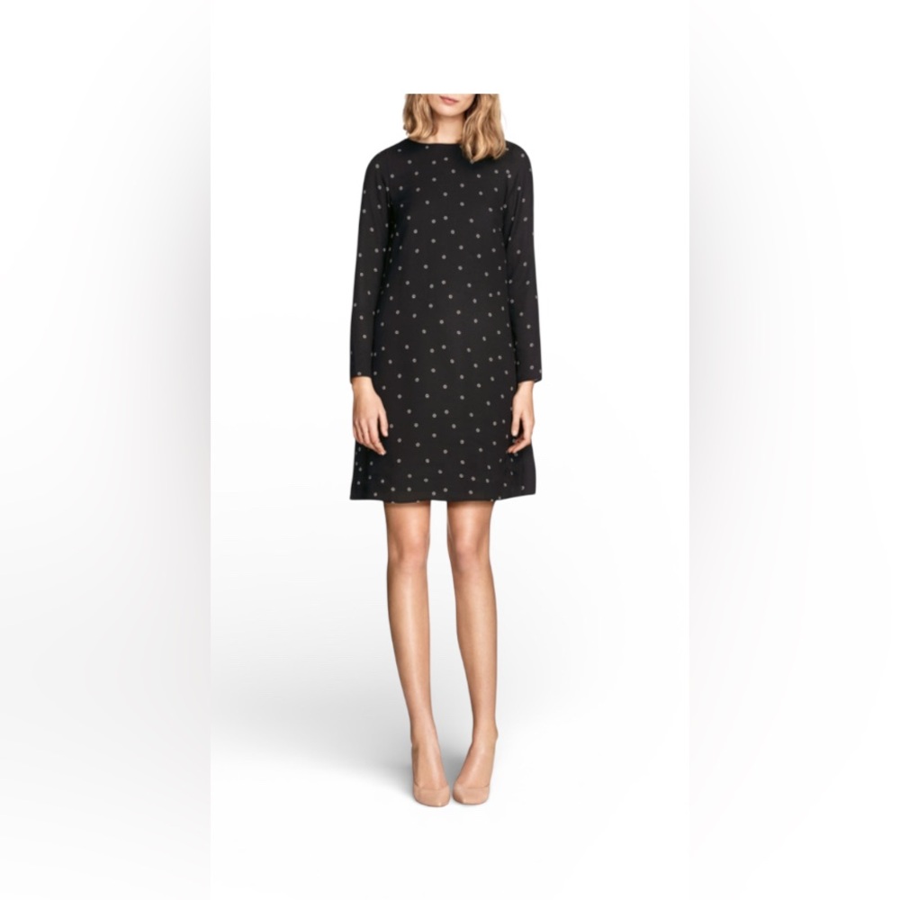 LOFT Black Long Sleeve Dress with Dots Size Medium